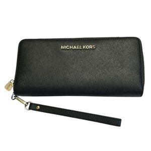 Michael Kors jet set travel Saffiano leather continental wallet in black